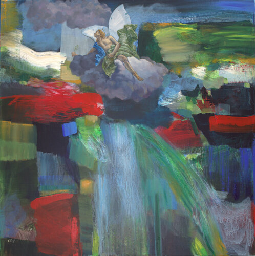 Zéphyr implorant Zeus d'une union avec Flore pour faire refleurir le paysage. Cor ad cor loquitur « Le cœur parle au cœur. » St François de Salle van François Pagé, Schilderij te koop op Singulart