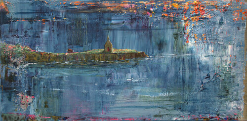 La chapelle avait réconforté quelques âmes, le soleil à bout de course plongeait dans la mer comme ta main dans la mienne. par François Pagé, Peinture en vente sur Singulart