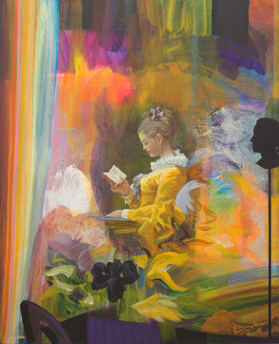 Que lisais-tu que je ne pouvais voir : " Les Bijoux indiscrets " ce roman libertin ou « la vie de Sainte Jeanne Delanoue". Souvenir de la jeune liseuse de Fragonard , National Gallery Washington. von François Pagé, Malerei kaufen auf Singulart