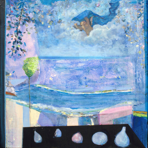 C'était le jour de l'assomption, j'avais bien vu depuis le salon, une écharpe bleue voletant depuis ton balcon. J'ai cru un instant au manteau de notre Dame. by François Pagé, 油畫 for Sale on Singulart