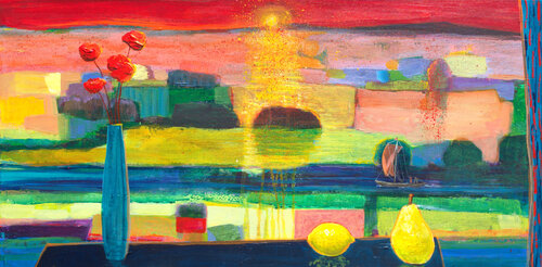 Sous le regard d'Helios, le paysage semblait heureux du passage du bateau qui glissait lentement sur le fleuve. von François Pagé, Malerei kaufen auf Singulart