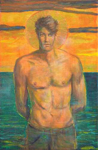 : Jean, qu'as-tu sur ton corps sculpté par la mer, que le goût salé des surfeurs qui flottent sur la belle ! van François Pagé, Schilderij te koop op Singulart