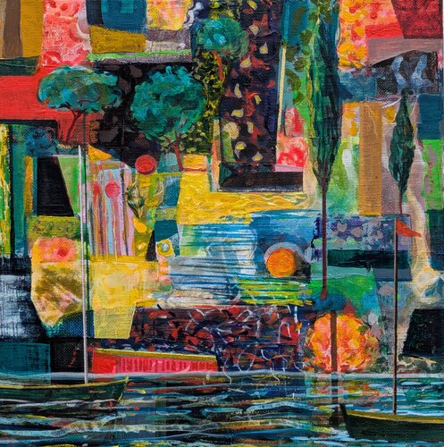 Pendant la fête la nuit, le port gardait quelques couleurs du jour. van François Pagé, Schilderij te koop op Singulart