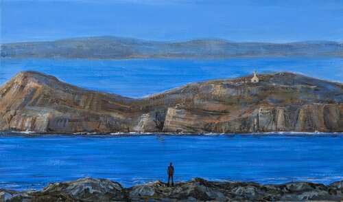 Sur la presqu'île, la chapelle semblait fasciner Paul comme un phare souhaitant sauver les âmes . de François Pagé, Pintura a la venta en Singulart