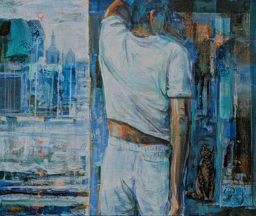 Depuis plusieurs jours Mitsou n’était pas rentré. Était-il monté sur un navire au long cours? Stan désespérément l'avait immortalisé sur son dernier tableau, parfois il perdait espoir. by François Pagé, Painting for Sale on Singulart