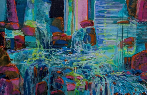 l’Aven avant de s’unir à la mer se jouait des chaos van François Pagé, Schilderij te koop op Singulart
