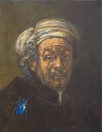 Dans cette œuvre, j'ai voulu capturer l'intimité d'un moment suspendu, où le corps et l'univers se confondent. La peau bleue symbolise à la fois la sérénité et le mystère, tandis que les étoiles et fleurs flottantes suggèrent un lien profond entre l'humai von François Pagé, Malerei kaufen auf Singulart