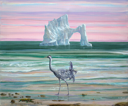 C’est en hiver que nous nous donnions rendez-vous, sa ponctualité était remarquable.Elle était d’une beauté rare, mystérieuse dans son attitude, son plumage gris cendré et son œil amoureux comme la déesse Malina, entraînait pour moi des impressions ineffa van François Pagé, Schilderij te koop op Singulart