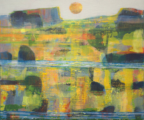 Lune rousse, le paysage t'allait si bien ! même la chapelle semblait s'effacer. by François Pagé, 油畫 for Sale on Singulart