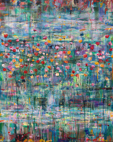 :le jour de la procession, certaines chantonnaient sur l’eau: "Ave Maria Gloria…". D’autres, mutines, chantaient sur des lumières infantiles : "Non credo " by François Pagé, Painting for Sale on Singulart