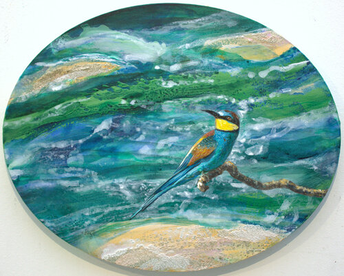 C'était fin avril, le guêpier de retour d’Afrique guettait les phalènes sur la Loire. von François Pagé, Malerei kaufen auf Singulart