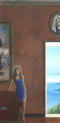 C’était un après midi torride chez Sergio, on avait sans doute abusé du "Vega sicilia" et c'est en rentrant dans le grand hall que j'ai cru apercevoir la fille que nous aurions pu avoir. van François Pagé, Schilderij te koop op Singulart