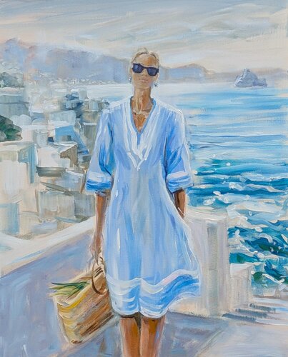 Ce fut notre première rencontre, un été. Vous m'étiez apparue comme une douce lumière bleue. by François Pagé, Painting for Sale on Singulart