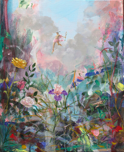 l'effroi d'Hermès venant sauver le jardin de Flore après la tempête. de François Pagé, Pintura a la venta en Singulart