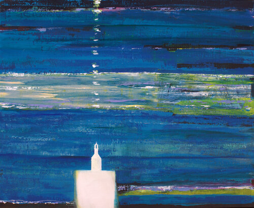 Sur le chemin ta main pure éclairait la mienne. La lune dans un aplomb certain, inondait la chapelle. by François Pagé, Painting for Sale on Singulart