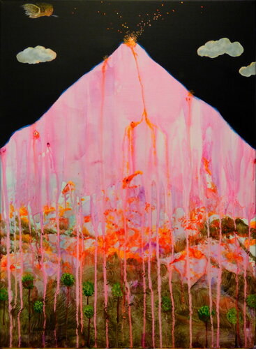 Nous étions devant le mont Amour , un chérubin soufflait par innocence pour attiser le volcan, ta main respirait dans la mienne comme dans un calme songe. by François Pagé, 회화 for Sale on Singulart