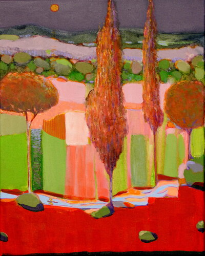 La lune semblait perdue comme une vielle pièce romaine, les champs étaient rangés comme ils pouvaient et les rochers en bas se souvenaient des peintres anciens, et ta main dans ma main. di François Pagé, Pittura in vendita su Singulart