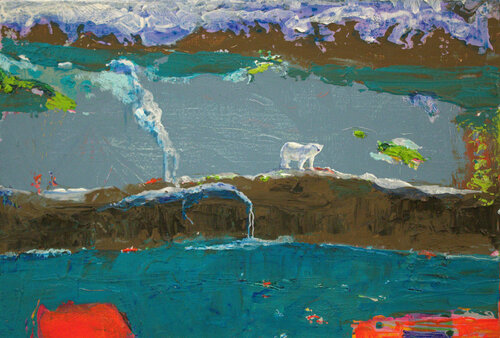 Ce fut l'instant où dans ses yeux je vis comme une immense détresse ; sur cette terre qui ajourait peu à peu la glace, sa fourrure sans doute montrait encore plus son innommable blancheur. van François Pagé, Schilderij te koop op Singulart