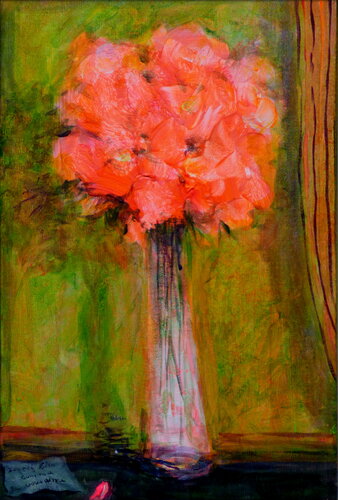 Au matin prés de son bouquet, il y avait juste ces quelques mots : Sentez bien comme je vous aime. par François Pagé, Peinture en vente sur Singulart