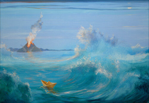 On aurait pu croire à un chromo comme il y en avait tant chez la tante Lucia à Naples, au dos de l'image était inscrit: "la fragilità è un punto di forza ." par François Pagé, Peinture en vente sur Singulart