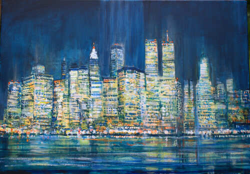 C’était en 2000, sur les berges de l’East river, Les tours semblaient vibrer comme dans un tableau pointilliste; les ferrys ronronnaient leurs moteurs en plissant et frisant la surface de l’eau comme sur la trame d’une soie moirée d’un sari. Je regardais François Pagé