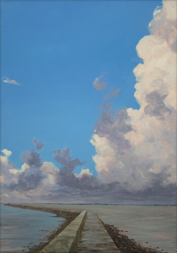 La balade nous était fidèle quand le soir nous allions embrasser l'horizon et les promesses de peintures à ciel ouvert. Derrière le phare, dans l'intimité de la mer, nos mains agiles devenaient buissonnières. par François Pagé, Peinture en vente sur Singulart