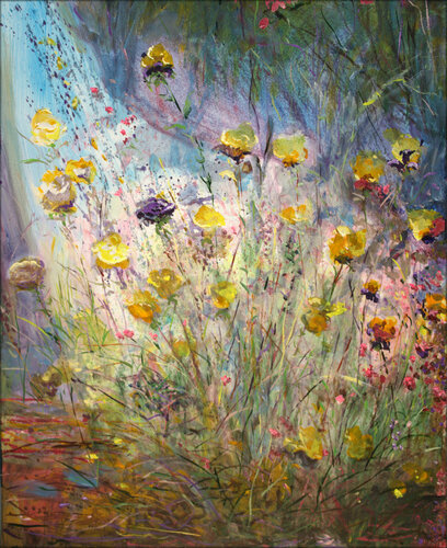 Nous avions quinze ans, on se donnait rendez-vous dans un jardin abandonné, nos paupières closes quand on s'embrassait, s'imprimaient de fleurs fanées comme sur le papier-peint de ta chambre surannée . van François Pagé, Schilderij te koop op Singulart