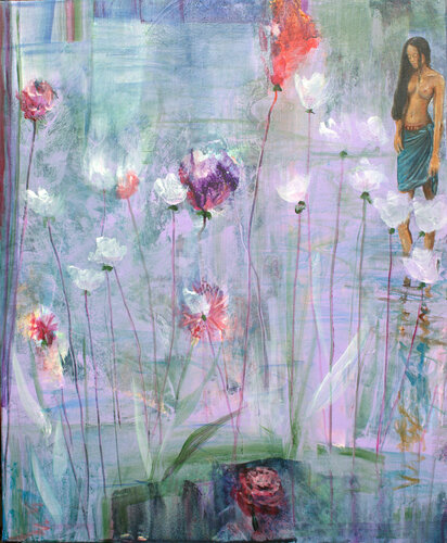 Je n'osais pas franchir entre ces fleurs légères, l'espace frêle et sans défense que transperçait l'oiseau; pourtant ta voix chantante semblait tisser un passage tapissé de mots doux et de promesses. von François Pagé, Malerei kaufen auf Singulart