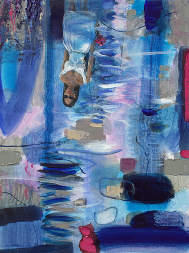 Notre première rencontre se fit dans un reflet, par les lumières bleues qui se tissaient sur un port l'été. van François Pagé, Schilderij te koop op Singulart