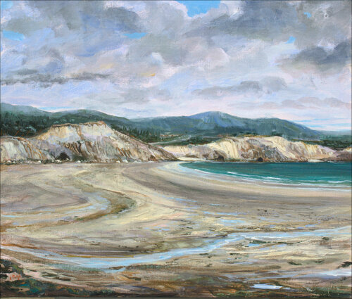 Petit, lorsque je suivais mon père parti peindre sur les plages mystiques, j'imaginais des flibustiers sortir de ces grottes antiques et plus haut sur les landes bleuies quelques druides préparant des potions magiques . by François Pagé, 油畫 for Sale on Singulart