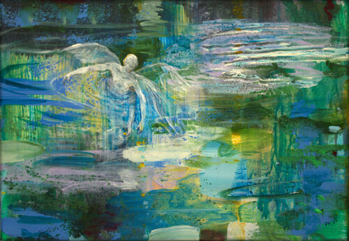 Dans sa chambre sur sa table de travail, il y avait ce tableau, sur ce tableau un billet annoté : "Je lui avais demandé de me rapporter les dernières lumières du jour, mon fidèle amour". Je n'ai jamais revu Anastasia, ce fut pour moi ses derniers mots écr von François Pagé, Malerei kaufen auf Singulart