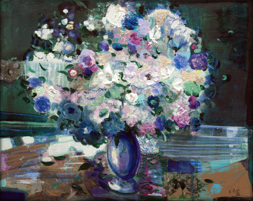tu avais laissé un mot avec ton bouquet : "Tu m'échappes comme un poisson dans ma main sous l'eau et pourtant plus tu m’échappes et plus tu restes gravé en moi profondément." par François Pagé, Peinture en vente sur Singulart