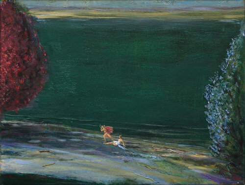 Apollon stupéfait par la voix envoûtante de Polymnie un soir au bord de l'Achéron prés d'Ephyte par François Pagé, Peinture en vente sur Singulart