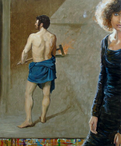 L’instant où Sarah après sa séance de pose me dit : Pensez vous François qu’un homme pourrait arrêter son regard sur moi, comme figé par une lumière céleste ? von François Pagé, Malerei kaufen auf Singulart