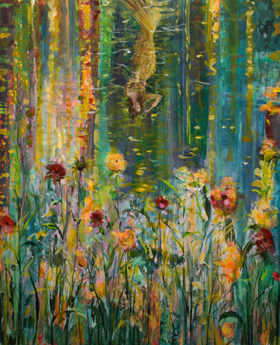 Après quelques heures d'étude au bord de l'étang, je t'avais vue apparaître dans un reflet dansant, puis le vent te chassa pour revenir dans mon dessin. par François Pagé, Peinture en vente sur Singulart