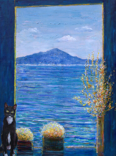 Pendant que Mitsou quémandait son dû, la ville au loin égrenait sa blancheur comme un chapelet païen. van François Pagé, Schilderij te koop op Singulart