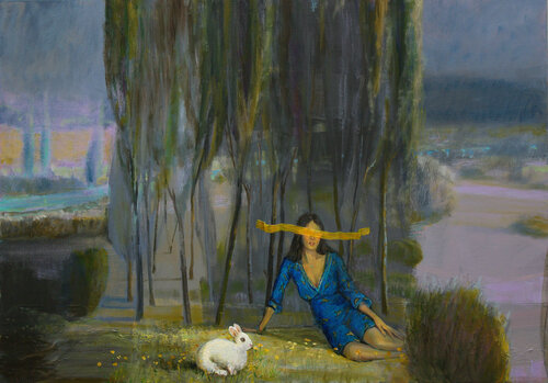 C'était « notre petit bois », notre maison à ciel ouvert , notre secret hospitalier. Crois-tu que même si le temps écoulé comme la rivière qui fend le paysage que reviendront les baisers ardents. Rien d'autre. van François Pagé, Schilderij te koop op Singulart