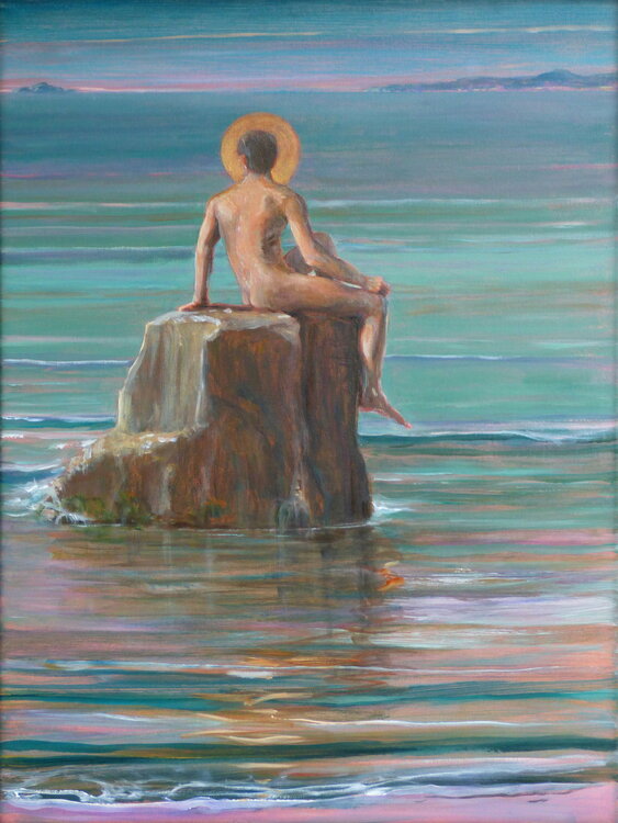 Dernières lumières sur un nageur au repos. François Pagé