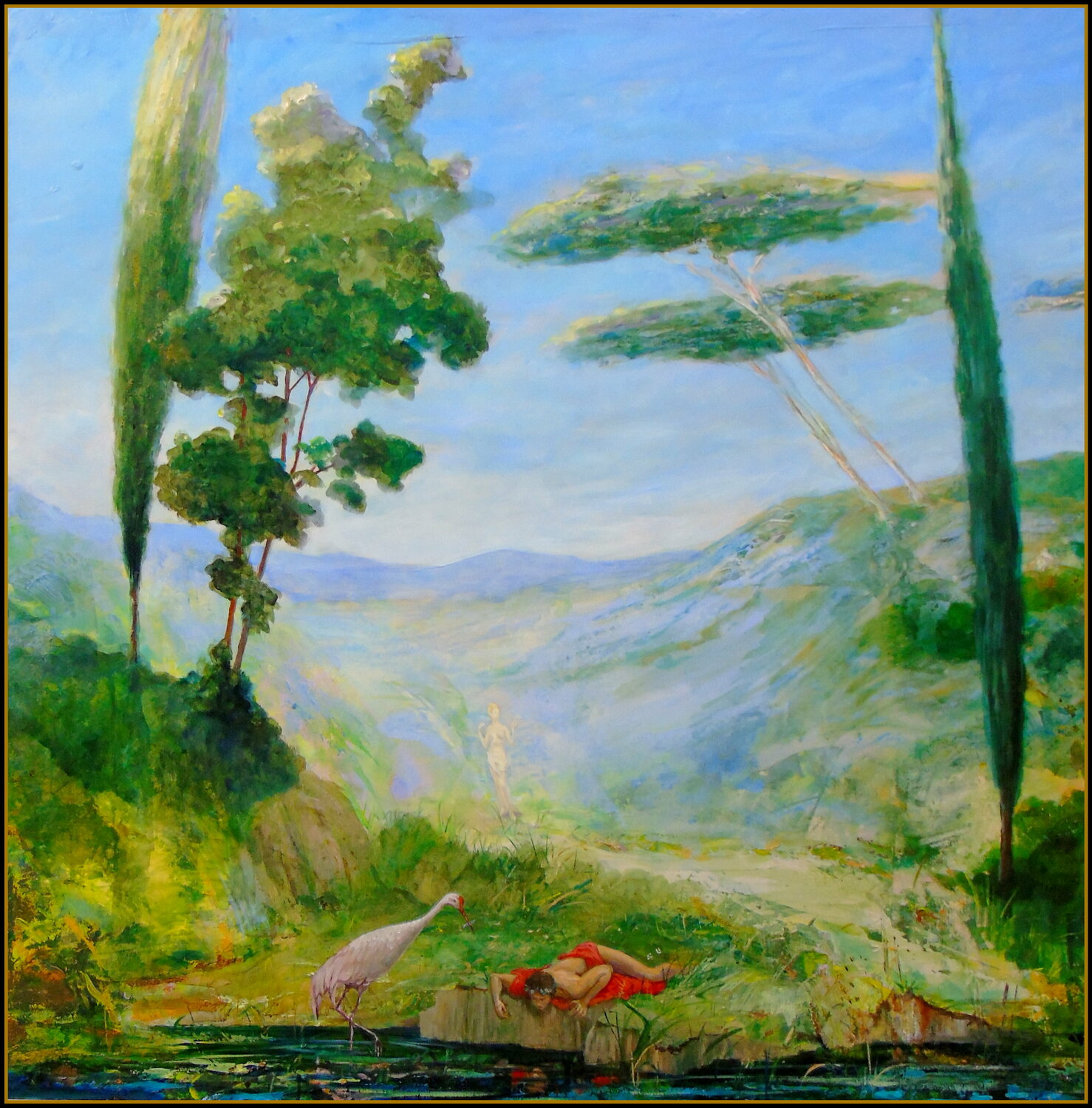 "Echo à la recherche de Narcisse" François Pagé Dipinto originale in vendita