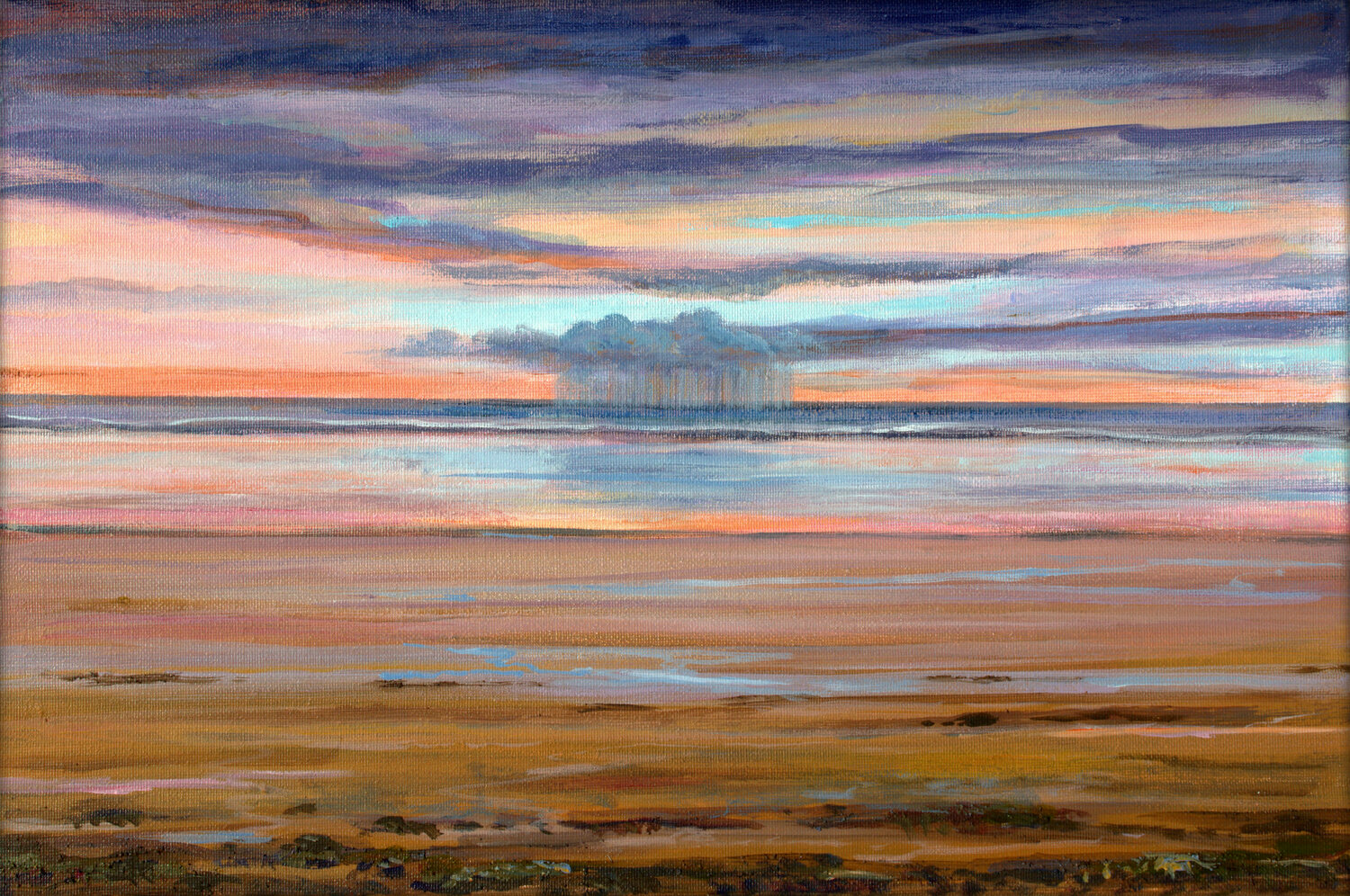 Le soir dans cette grande étendue sans fin, le ciel, la mer et la terre s'unissaient en tressant comme dans un tapis d'orient des couleurs orientales. François Pagé Peinture originale à vendre
