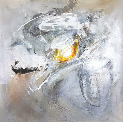 Variations on grays and Indian yellows, 1 van Gabi Ger, Schilderij te koop op Singulart