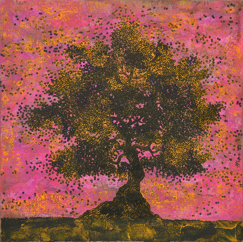 Tree in orange haze di Gian Luigi Delpin, Pittura in vendita su Singulart