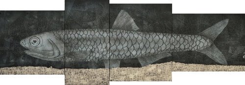 Giant anchovy upon the city by Gian Luigi Delpin, 회화 for Sale on Singulart