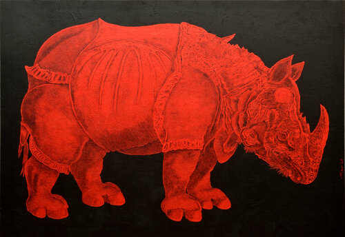 red rhino by Gian Luigi Delpin, 회화 for Sale on Singulart