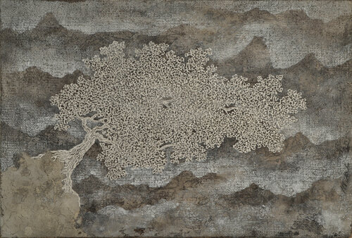 Tree in a misty landscape van Gian Luigi Delpin, Schilderij te koop op Singulart