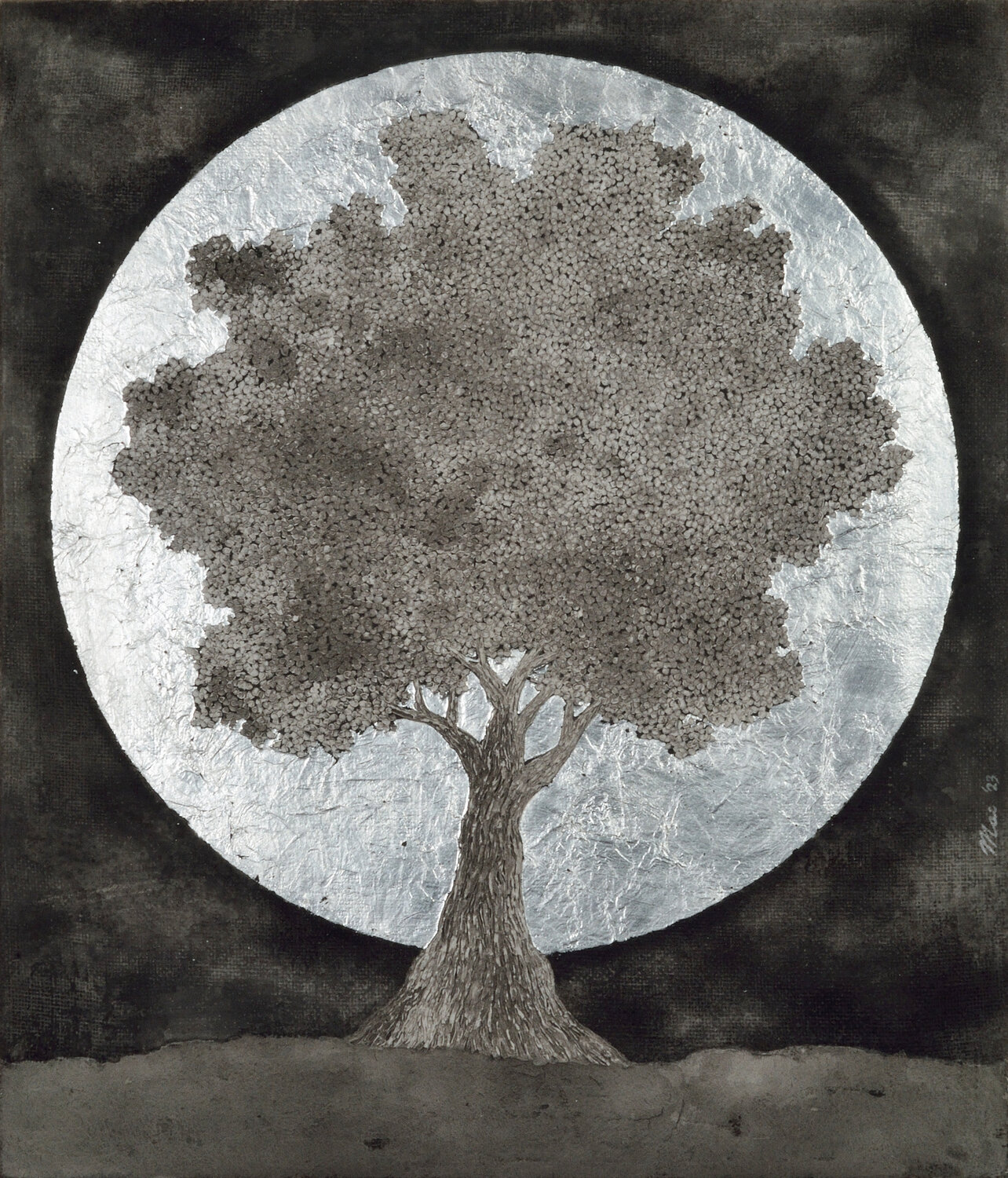 full moon tree by Gian Luigi Delpin (2023) : Painting Acrylic, Chalk on