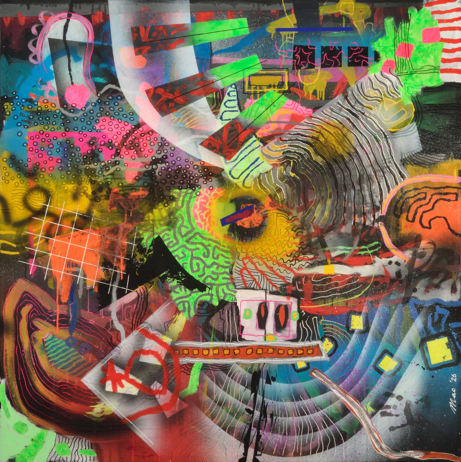 Cloud combing machine Gian Luigi Delpin Original painting for sale