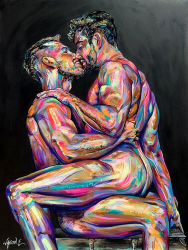 Intimate Gay Couple van Jason Ebrahimi, Schilderij te koop op Singulart