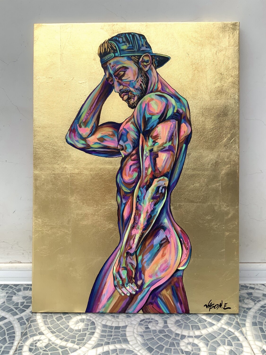 Athletic Nude Gay Male Jason Ebrahimi Originalgemälde zu verkaufen