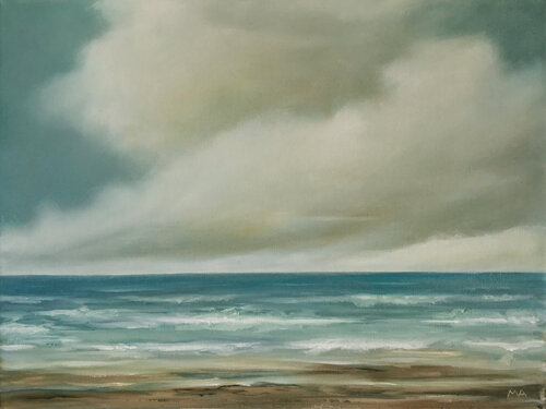 On The Shores Of Tomorrow - Original Seascape Oil Painting on Stretched Canvas di MULLO, Pittura in vendita su Singulart